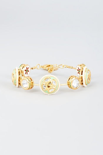 Gold Finish Kundan Polki Meenakari Bangle