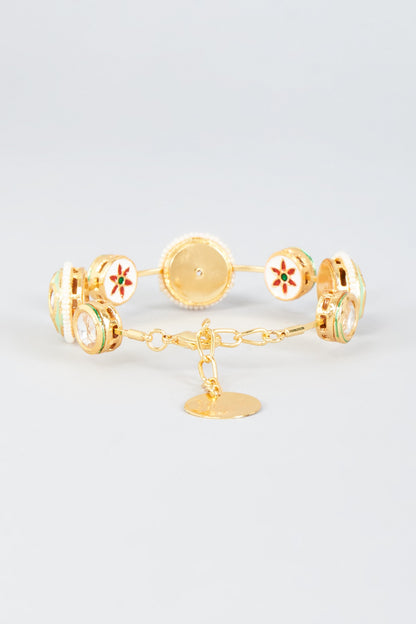 Gold Finish Kundan Polki Meenakari Bangle