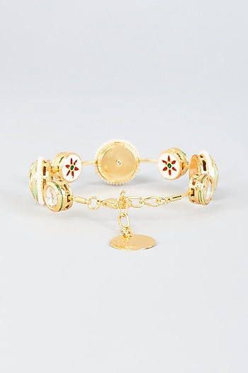 Gold Finish Kundan Polki Meenakari Bangle