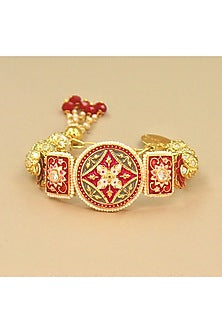 Gold Finish Red & Grey Meenakari Openable Bracelet