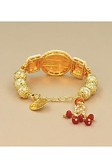 Gold Finish Red & Grey Meenakari Openable Bracelet