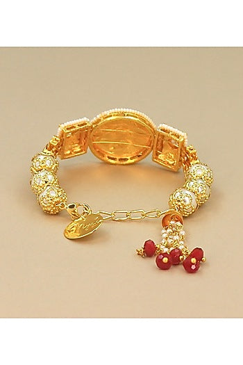 Gold Finish Red & Grey Meenakari Openable Bracelet