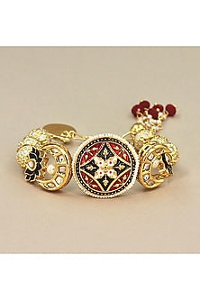 Gold Finish Red & Navy Meenakari Openable Bracelet