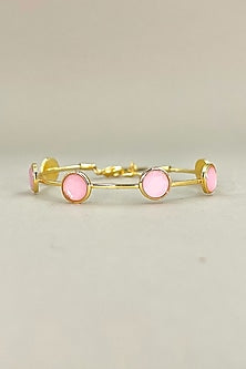 Gold Finish Pink Stone Adjustable Bangle