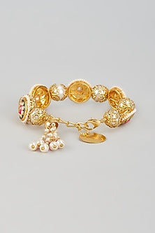 Gold Finish Kundan Polki & Pearl Meenakari Cuff