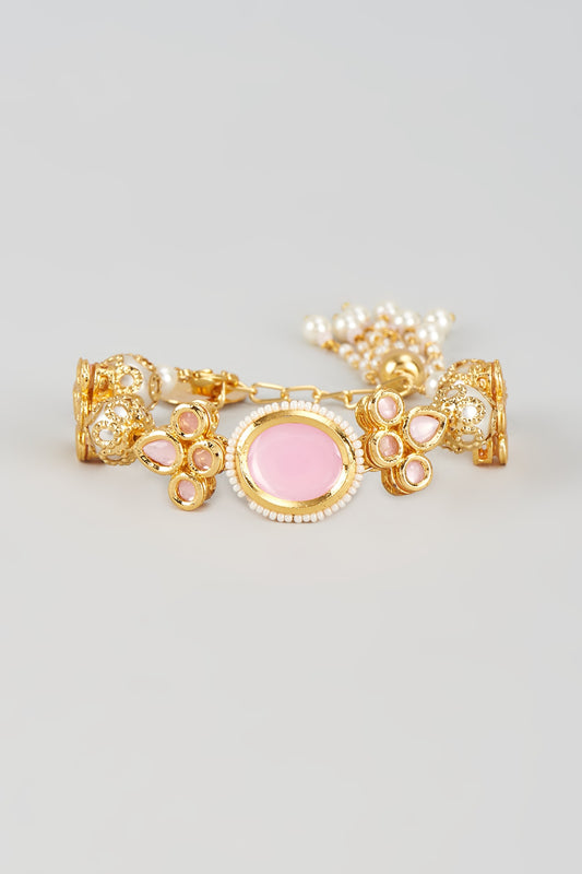 Gold Finish Kundan Polki & Pearl Meenakari Cuff
