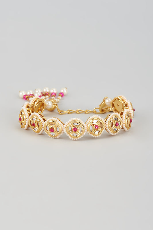 Gold Finish Kundan Polki Cuff