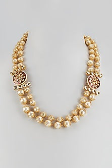 Gold Finish Kundan Polki & Pearl Meenakari Layered Necklace