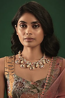 Gold Finish Kundan Polki & Mirror Meenakari Necklace