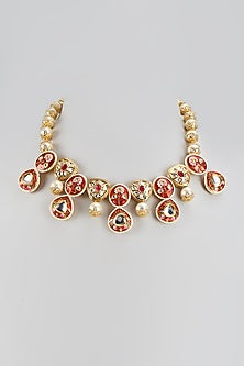Gold Finish Kundan Polki & Mirror Meenakari Necklace