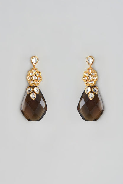 Gold Finish Kundan Polki & Brown Topaz Dangler Earrings