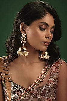Gold Finish Kundan Polki Jhumka Earrings