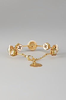 Gold Finish Kundan Polki & Turquoise Stone Meenakari Bangle