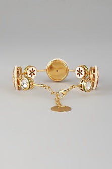 Gold Finish Kundan Polki & Red Stone Meenakari Bangle
