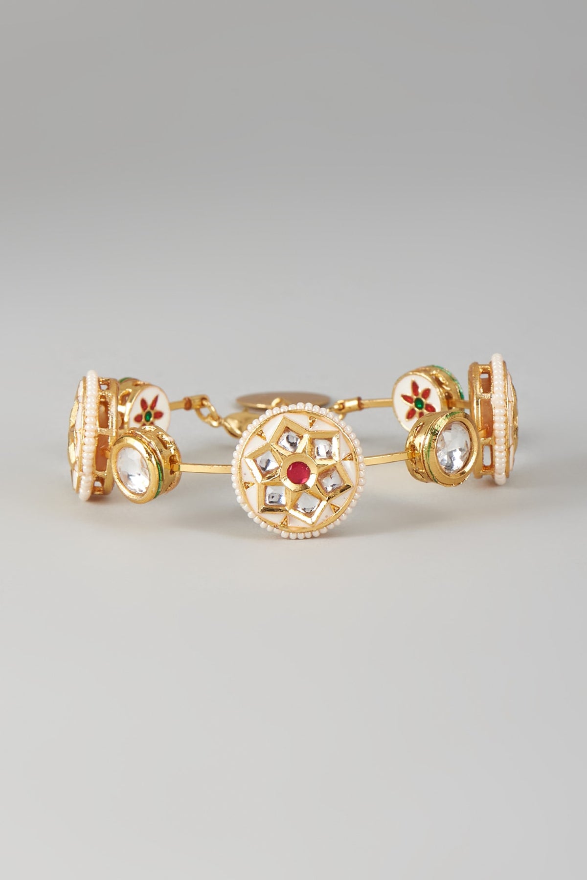 Gold Finish Kundan Polki & White Stone Meenakari Bangle