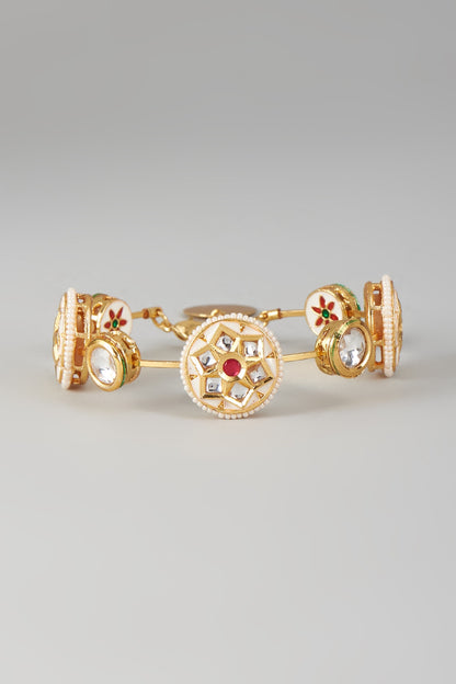 Gold Finish Kundan Polki & White Stone Meenakari Bangle