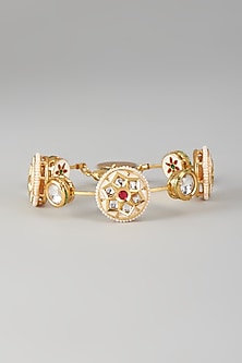 Gold Finish Kundan Polki & White Stone Meenakari Bangle