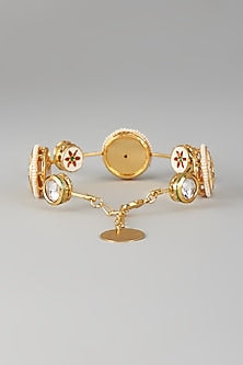 Gold Finish Kundan Polki & White Stone Meenakari Bangle