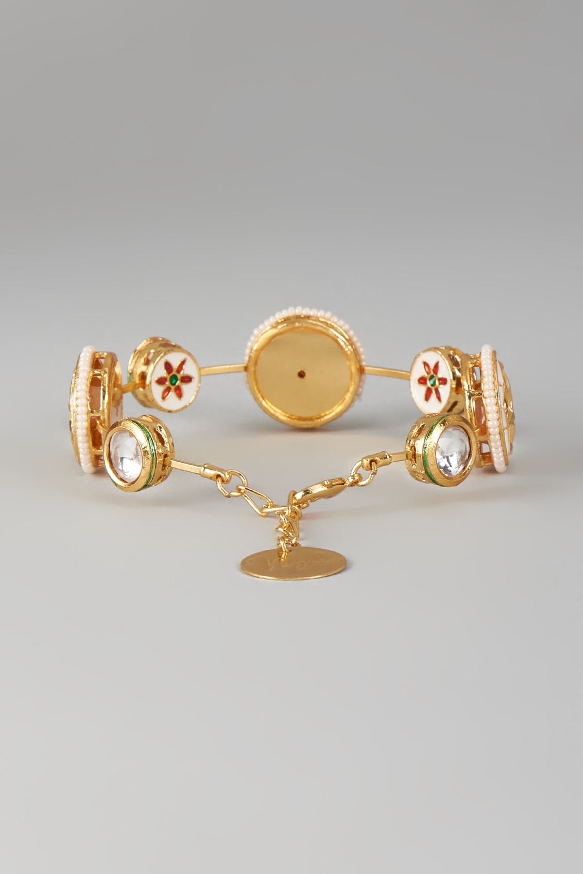 Gold Finish Kundan Polki & White Stone Meenakari Bangle