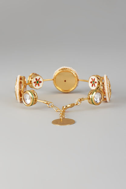 Gold Finish Kundan Polki & White Stone Meenakari Bangle
