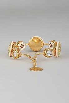 Gold Finish Kundan Polki & Light Green Stone Meenakari Bangle
