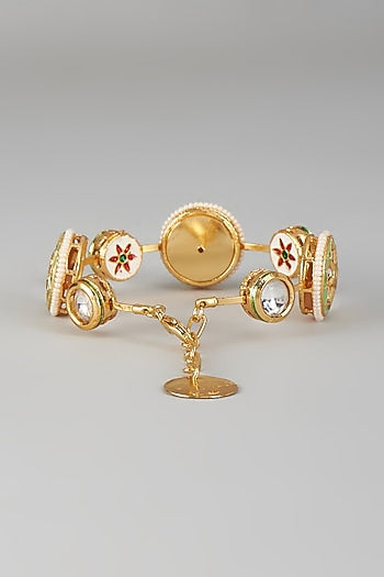 Gold Finish Kundan Polki & Light Green Stone Meenakari Bangle