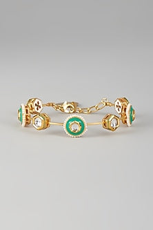Gold Finish Kundan Polki & Teal Stone Meenakari Bangle