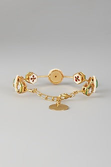 Gold Finish Kundan Polki & Teal Stone Meenakari Bangle