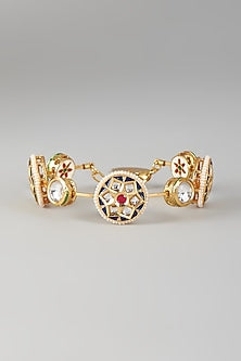Gold Finish Kundan Polki & Navy Blue Stone Meenakari Bangle