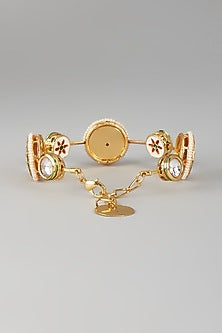 Gold Finish Kundan Polki & Navy Blue Stone Meenakari Bangle