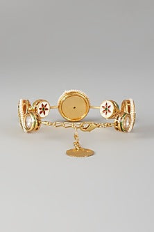 Gold Finish Kundan Polki & Dark Green Stone Meenakari Bangle
