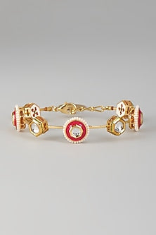 Gold Finish Kundan Polki & Ruby Stone Meenakari Bangle
