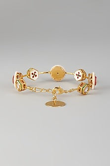 Gold Finish Kundan Polki & Ruby Stone Meenakari Bangle