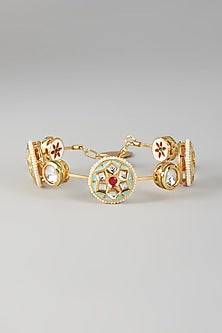Gold Finish Kundan Polki & Aqua Stone Meenakari Bangle