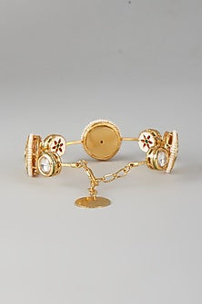 Gold Finish Kundan Polki & Aqua Stone Meenakari Bangle