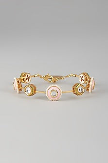 Gold Finish Kundan Polki & Light Pink Stone Meenakari Bangle