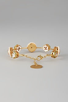 Gold Finish Kundan Polki & Light Pink Stone Meenakari Bangle