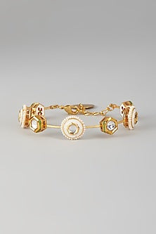 Gold Finish Kundan Polki & White Stone Meenakari Bangle