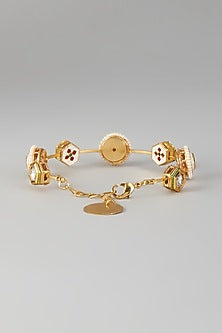 Gold Finish Kundan Polki & White Stone Meenakari Bangle
