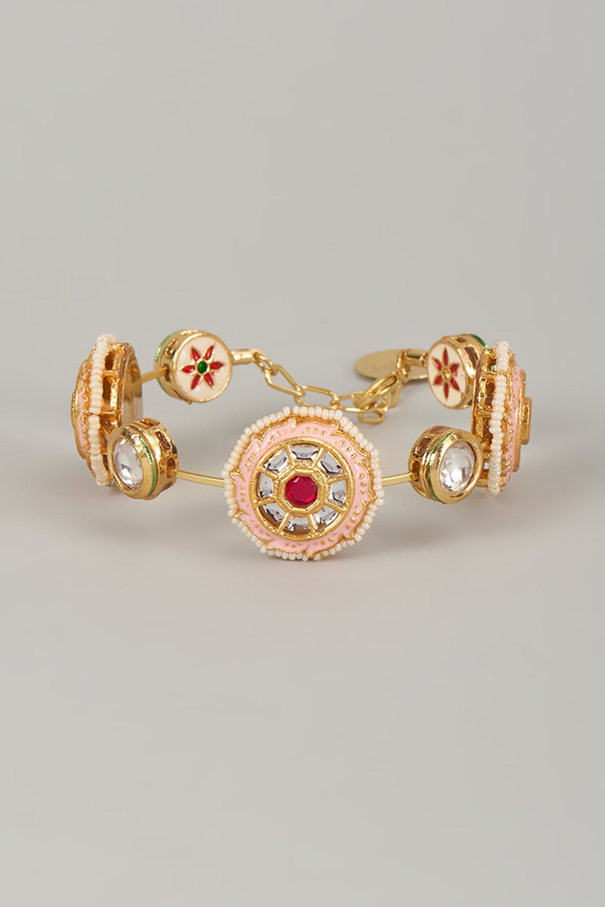 Gold Finish Kundan Polki Meenakari Hand Painted Bangle