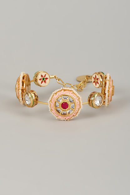 Gold Finish Kundan Polki Meenakari Hand Painted Bangle