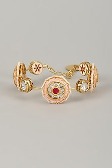 Gold Finish Kundan Polki Meenakari Hand Painted Bangle