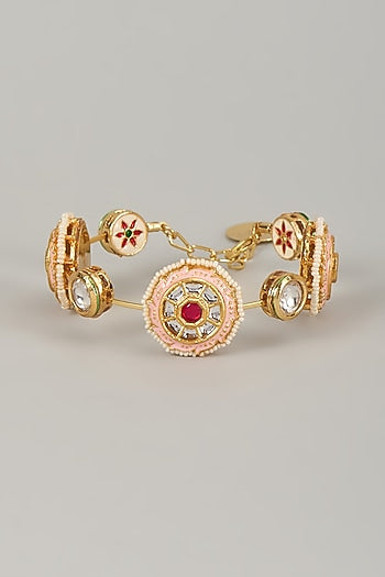Gold Finish Kundan Polki Meenakari Hand Painted Bangle