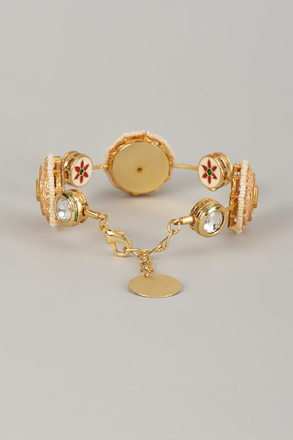 Gold Finish Kundan Polki Meenakari Hand Painted Bangle