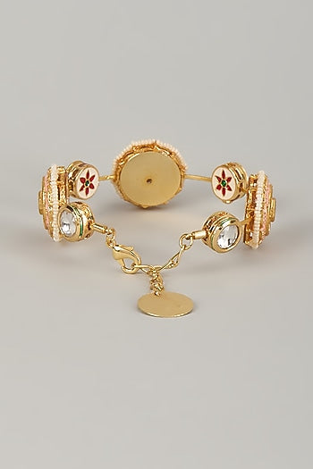 Gold Finish Kundan Polki Meenakari Hand Painted Bangle