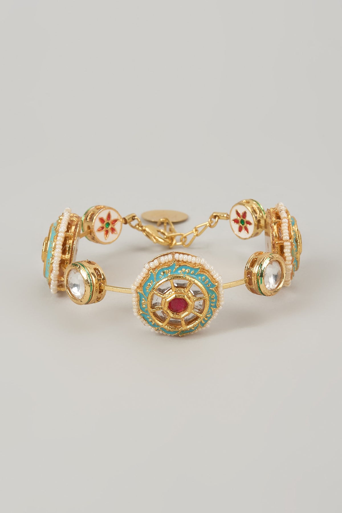Gold Finish Kundan Polki Meenakari Hand Painted Bangle