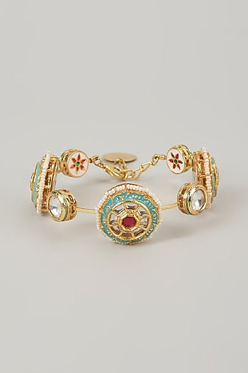 Gold Finish Kundan Polki Meenakari Hand Painted Bangle