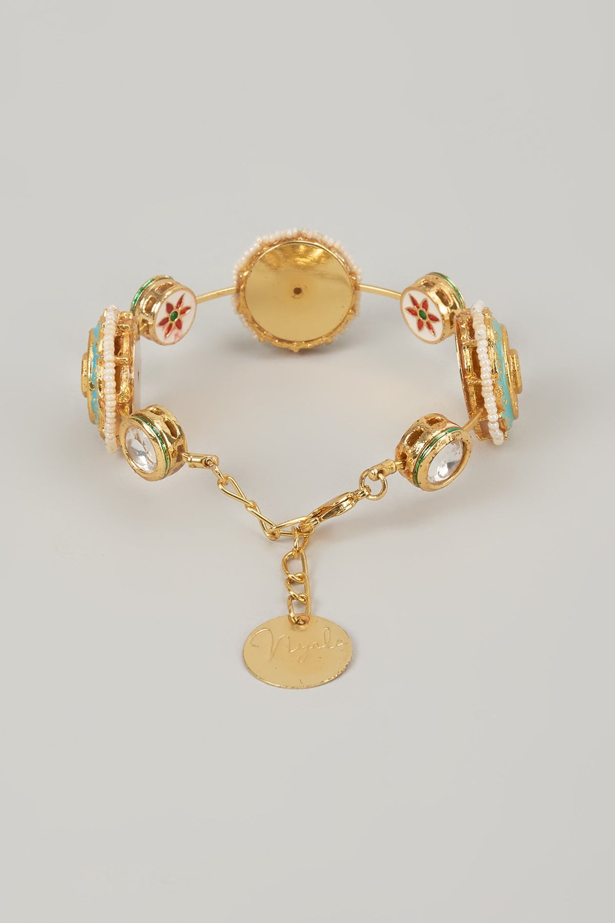 Gold Finish Kundan Polki Meenakari Hand Painted Bangle