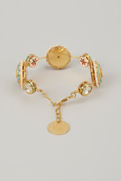 Gold Finish Kundan Polki Meenakari Hand Painted Bangle