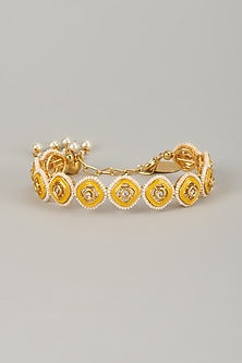 Gold Finish Kundan Polki Meenakari Hand Painted Bracelet